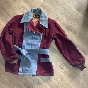 Vintage blue and maroon 100% wool coat